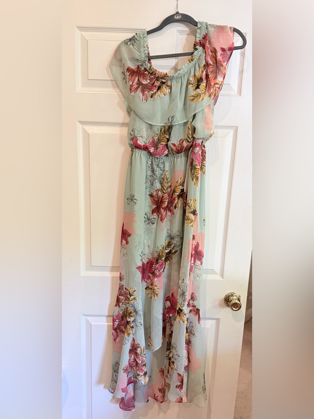 Express Mint Dress with Pink Floral Trim
